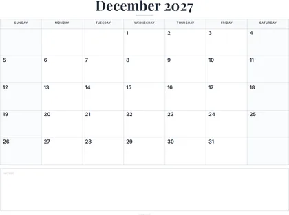 December 2027 Calendar thumbnail