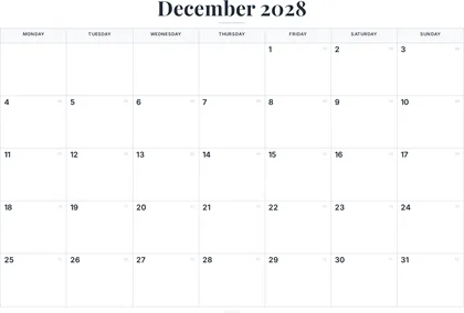 December 2028 Calendar thumbnail