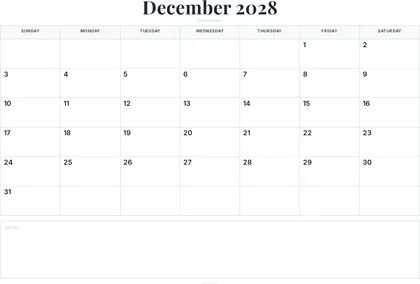 December 2028 Calendar thumbnail