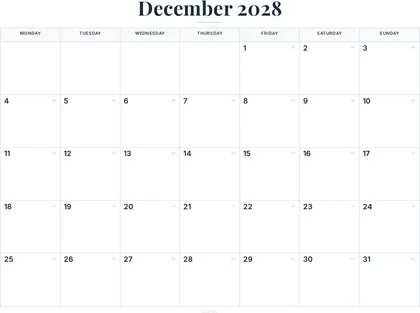 December 2028 Calendar thumbnail