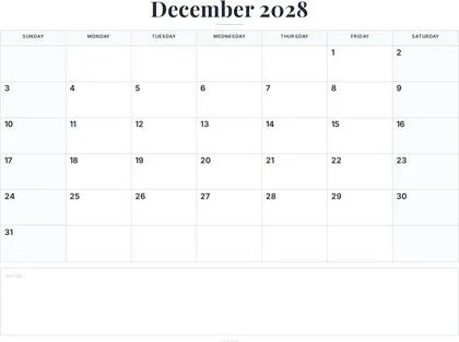 December 2028 Calendar thumbnail