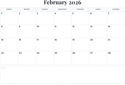 February 2026 Calendar thumbnail
