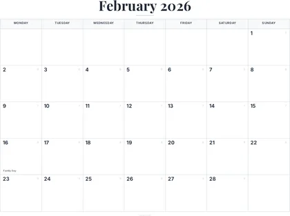 February 2026 Calendar thumbnail