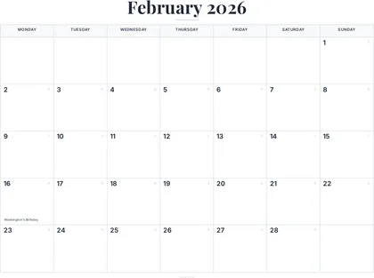 February 2026 Calendar thumbnail