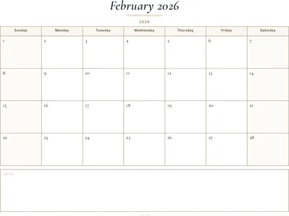 February 2026 Calendar thumbnail