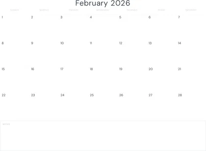 February 2026 Calendar thumbnail