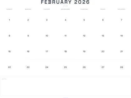February 2026 Calendar thumbnail