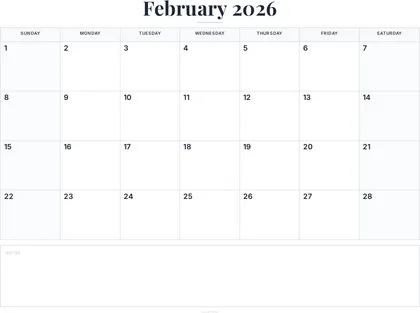 February 2026 Calendar thumbnail