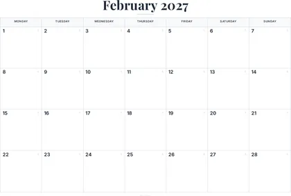 February 2027 Calendar thumbnail