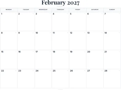 February 2027 Calendar thumbnail