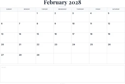 February 2028 Calendar thumbnail