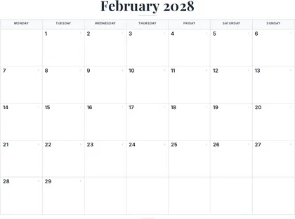 February 2028 Calendar thumbnail