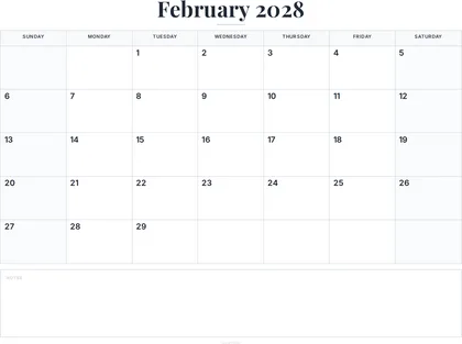 February 2028 Calendar thumbnail