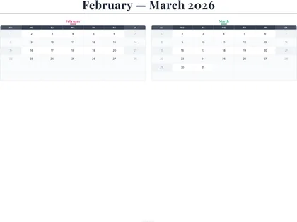 February–March 2026 Calendar thumbnail