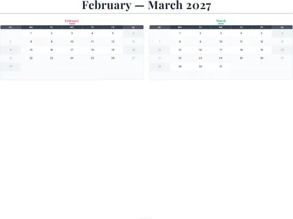 February–March 2027 Calendar thumbnail