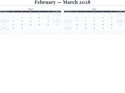 February–March 2028 Calendar thumbnail