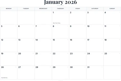 January 2026 Calendar thumbnail