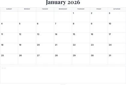 January 2026 Calendar thumbnail