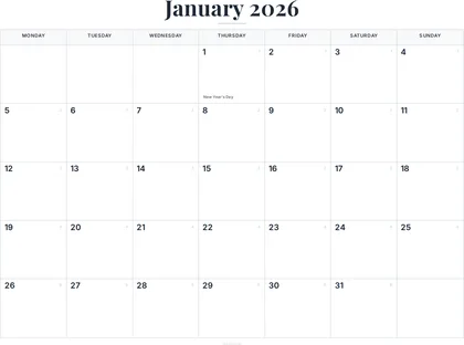 January 2026 Calendar thumbnail