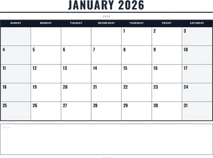 January 2026 Calendar thumbnail