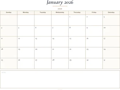 January 2026 Calendar thumbnail