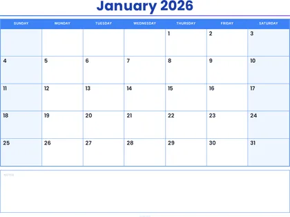 January 2026 Calendar thumbnail
