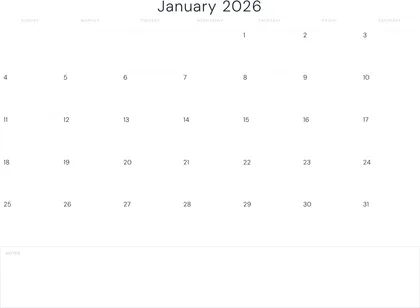 January 2026 Calendar thumbnail