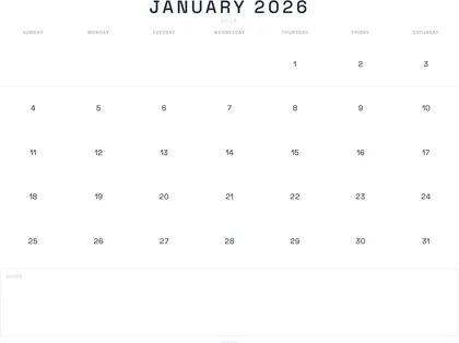 January 2026 Calendar thumbnail
