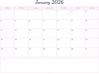 January 2026 Calendar thumbnail