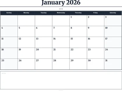 January 2026 Calendar thumbnail