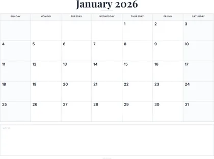 January 2026 Calendar thumbnail