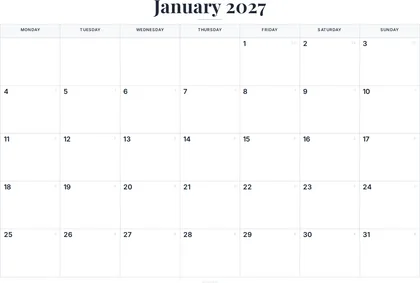 January 2027 Calendar thumbnail