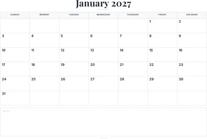 January 2027 Calendar thumbnail