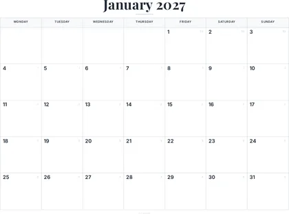 January 2027 Calendar thumbnail
