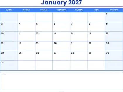 January 2027 Calendar thumbnail