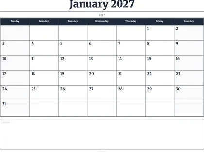 January 2027 Calendar thumbnail