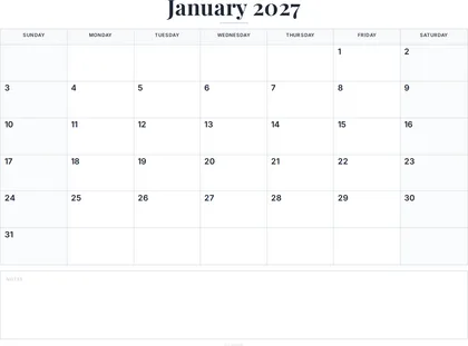 January 2027 Calendar thumbnail