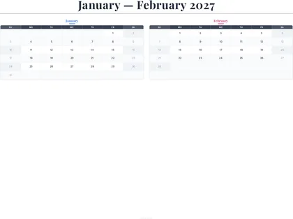January–February 2027 Calendar thumbnail