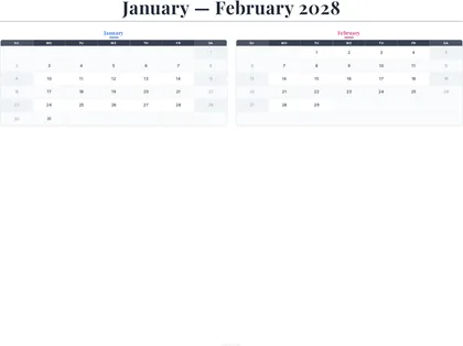 January–February 2028 Calendar thumbnail