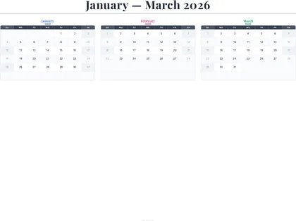 January–March 2026 Calendar thumbnail