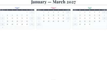 January–March 2027 Calendar thumbnail