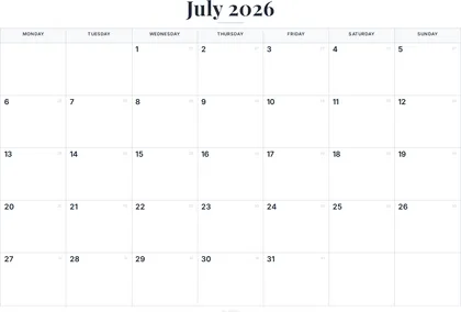 July 2026 Calendar thumbnail