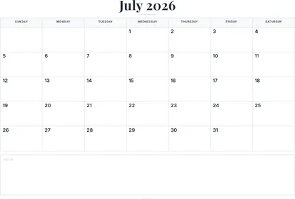July 2026 Calendar thumbnail