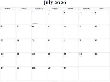 July 2026 Calendar thumbnail
