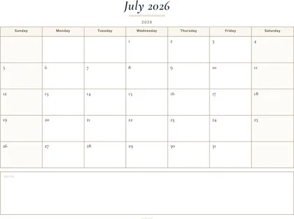 July 2026 Calendar thumbnail