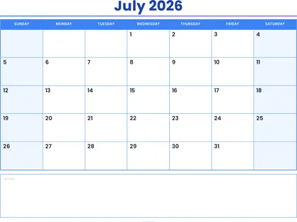 July 2026 Calendar thumbnail