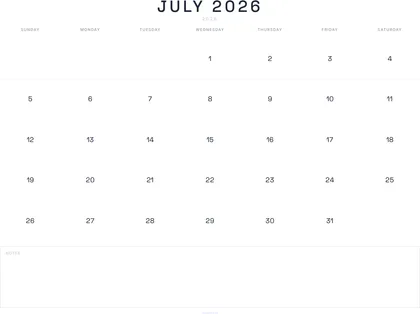 July 2026 Calendar thumbnail