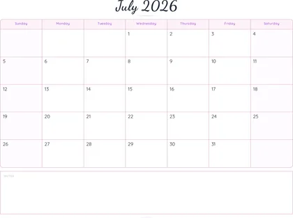 July 2026 Calendar thumbnail