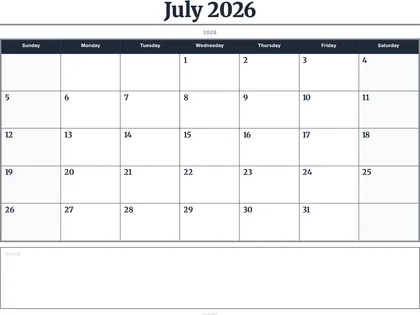 July 2026 Calendar thumbnail