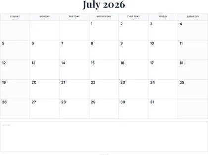July 2026 Calendar thumbnail